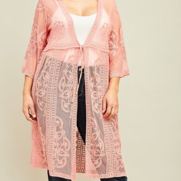entro Tops - Dusty Rose Lace Kimono